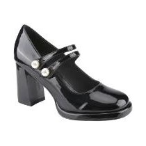 Look 042: black patent Mary Jane block heel with pearl buttons