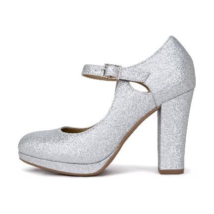 Look 049: silver glitter Mary Jane heel
