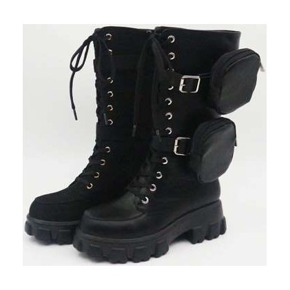 Look 078: black lace-up combat boot with pouch