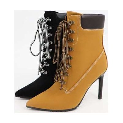 Look 095: tan lace-up heeled boot