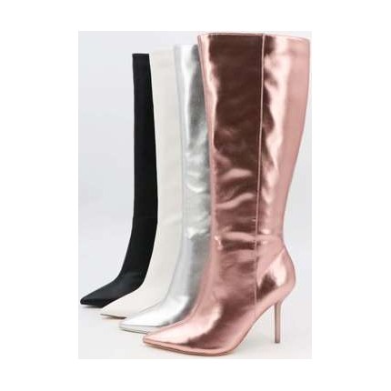 Look 111: metallic knee-high stiletto boot