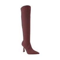 Look 114: burgundy over-the-knee stiletto boot