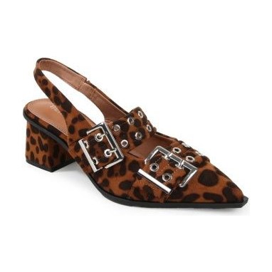 Look 118: leopard block-heel slingback with buckles